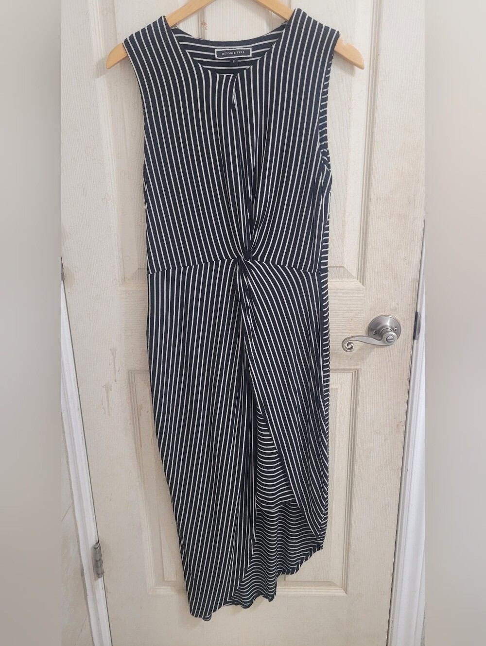 Striped High-Low Knit Dress - Black/White